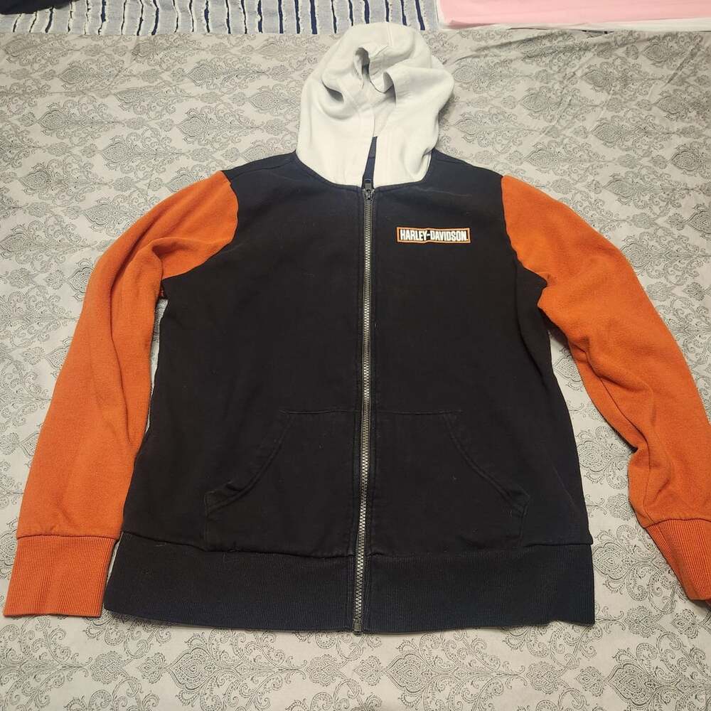 Harley-Davidson Genuine Colorblock Full Zip Hoodie Black Orange Size L